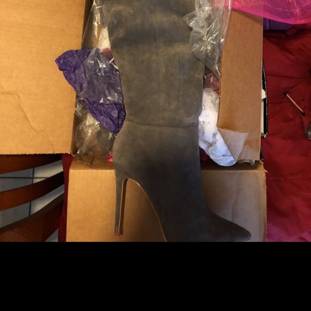 Thigh high grey boots